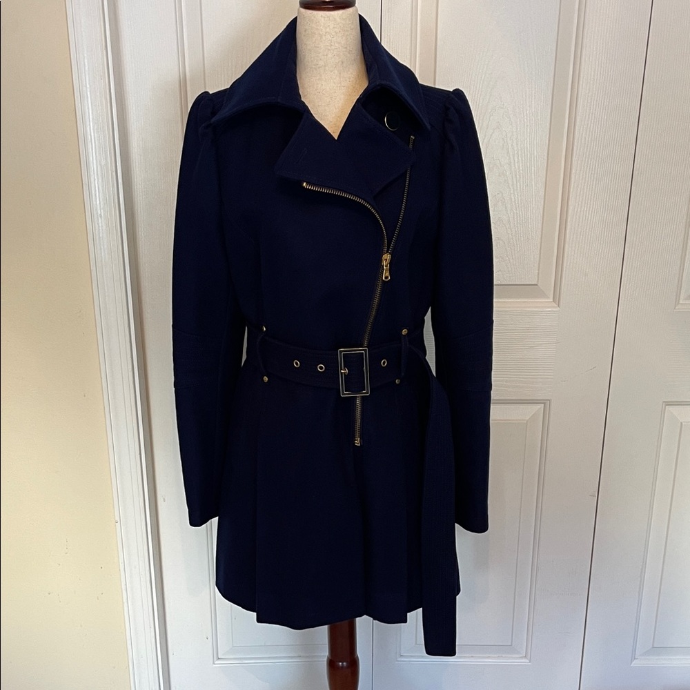 Kenneth Cole Blue Wool Coat with Belt